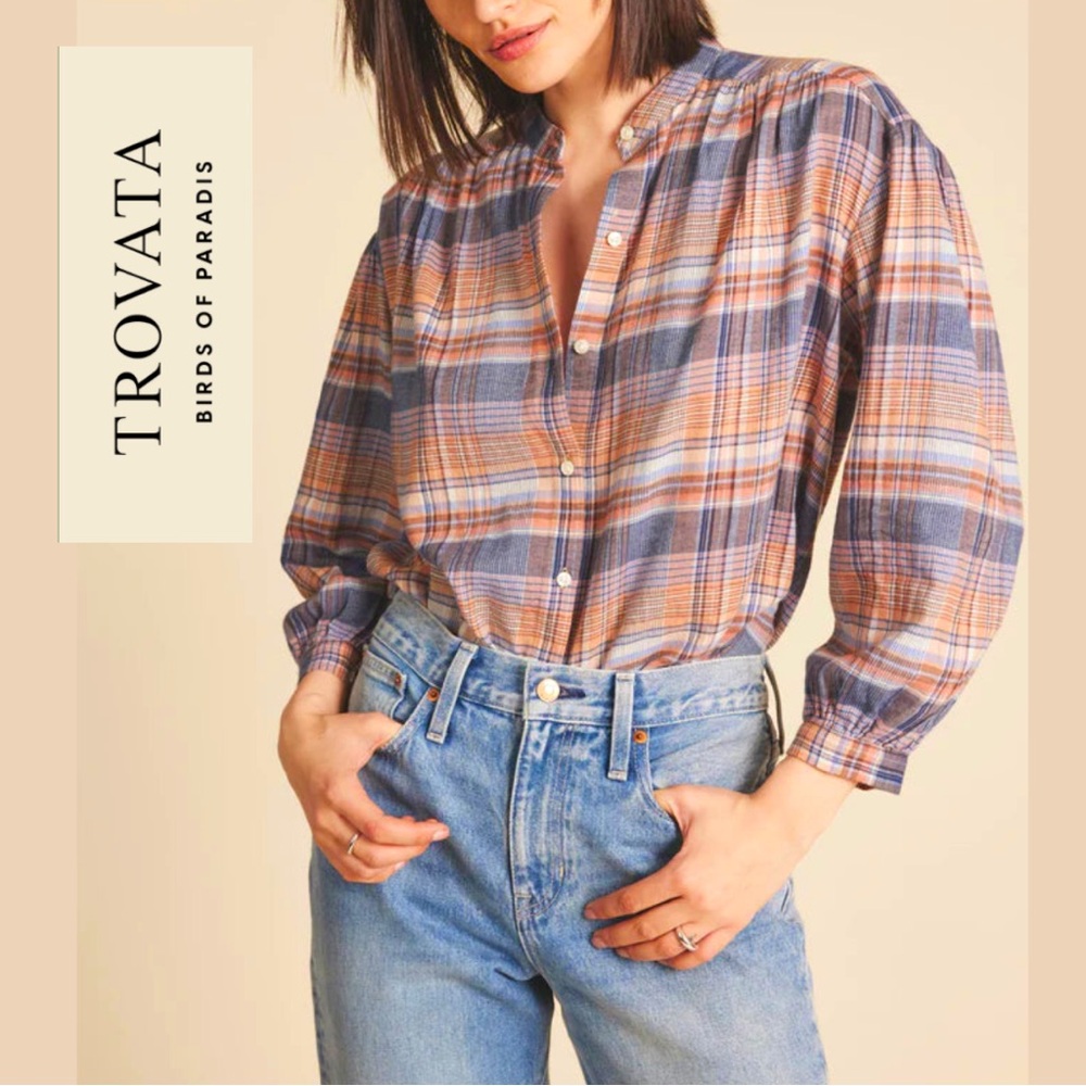 Trovata - Lily Button Down Blouse Plaid NWT